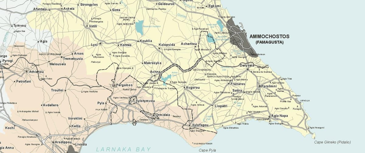 แผนที่ของ ayia นาป้าไซปรัส name